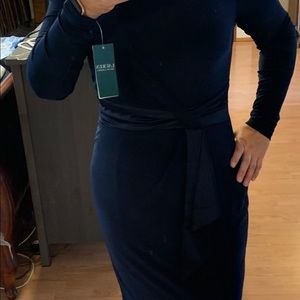 Navy special occasion dress with ruffle